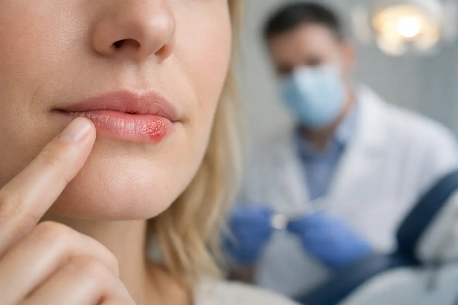 Herpes la buză înainte de consultația stomatologică